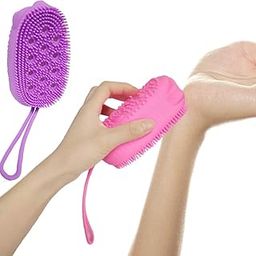 Vruta New Silicone Soft Bubble Bath Scrub Brush Putty Scrub Back Rub Household For Children'S & Women Bath Brush (Pack Of 2)-image-1