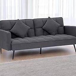Royaloak Tivoli Italian Fabric Sofa Bed | Convertible Sofa to Bed | Boucle Fabric | Tapered Metal Legs | Super-Soft Cushions | Sofa Convertible to Bed | Tufting Design | Modern Style | Sofa Bed-image-5