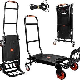 DR Mall Foldable Black Convertible 330 Lbs Capacity Heavy Duty 2-in-1 Hand Truck Dolly Cart with 4 Wheels Collapsible Platform Cart for Moving Luggage Shopping Warehouse (Heavy Hand Truck Trolley)-image-86