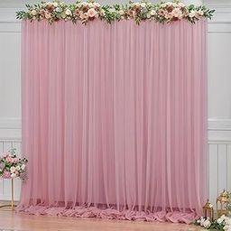 Filloxy White Net Backdrop Curtain Set for Decoration, 2 Pieces, 8 x 5 feet, for Wedding, Birthday, Anniversary, Engagement (Baby Pink)-image-86
