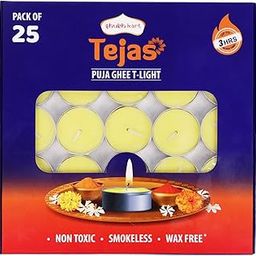 Shubhkart Tejas Puja Ghee T-Light Candles 25N | Non Toxic Smokeless & Wax Free Tea Light Candles Perfect for Home Decor, Puja | No Residue Long Lasting| 3 Hours Burn Time (Set of 25)-17
