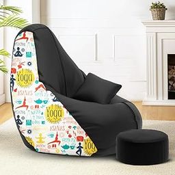 Amazon Brand - Solimo Premium Faux Leather Bean Bag Combo with Footrest & Cushion, Filled with Beans | Capacity: Upto 6 Ft 3 in Height, 120 KG Weight | 3XL | Yoga Print-picture-25