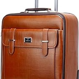 Faux Leather Elite Series Laptop Trolley Bag|Trolley Bags With Wheels For Travel|Business Cabin Crew Suitcase With Laptop Compartment|18 Inches| 36 Liters|Brown, Hard, Spinner-15