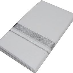 Pure Cotton White Dhoti / Kassavu Double Mundu (Available Border / Kara Selection) (Silver)-12