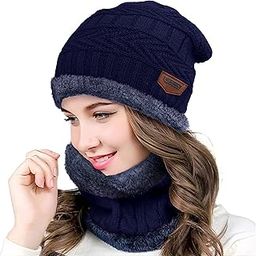 Fabunik Woolen Casual Style Winter Cap For Women With Neck Muffler Warn Soft For Snow | Knit Beanie Cap Hat Neck Warmer Scarf Set For Women (2 Piece Set) (Blue)-image-29