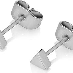 Silver Plated Triangle Shape Stud Earrings Fashion Jewellery Gift for Men & Boys-image-45