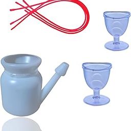 LRK Jal Neti Pot Lota 500ml and 2 Eye Wash Cup and 3 Rubber Sutra neti combo pack with user manual-19