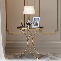 Brown Arts Shoppee Side Table Small Apartment Living Room Small Round Table Balcony Mini Coffee Table Light Nordic Iron Sofa Table Living & Bedroom Decor (Gold & Black)-image-22