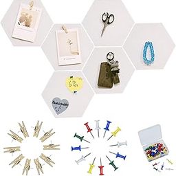 YOUDEFUL 6 Pieces White Hexagonal Bulletin Board Strips, White Felt Bulletin Board Strips with 50 Push Pins, Self Adhesive Felt Cork Board Strips for Wall to Keep Your Notes, Photos and Schedules-18