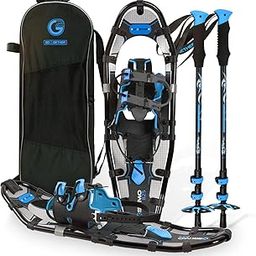 G2 25 Inches Light Weight Snowshoes for Women Men Youth, Set with Trekking Poles, Carrying Bag, Snow Baskets, Special EVA Padded One-Pull Binding, Heel Lift, Toe Box, Blue-picture-19
