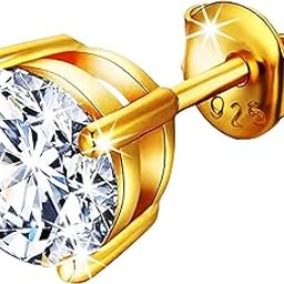 Men's Single White Round Solitaire Diamond Stud Earrings | Pure 925 Sterling Silver | Brilliant Cut Cubic Zirconia 4 Prong Ear Tops | Gift Item for Men and Boys | 6 Month Warranty-image-19