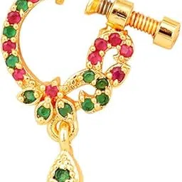 opal touch Women Nose pin/Nath Nose Ring Traditional Jewellery-Red-Green Gold Nose Pin-picture-47
