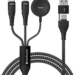 Sevenaire 5 in 1 Multi Charging Cable, 100W Type C PD for Phone,Laptop, iWatch/earbuds, Travel Essentials [100W + 27W Fast Charging Cable] Compatible with iWatch, iPhones, Samsung, Pixel & more[4FT]-1