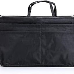 BTSKY Printing Handbag Organizers Inside Purse Insert - High Capacity 13 Pockets Bag Tote Organizer with Handle (Black)-image-57