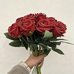 Indus Decor Artificial Rose Flowers - 16 Sticks, Realistic Faux Roses with Long Stems for Wedding, Bridal Shower, Perfect for Valentines Day Gifting, Home Decor (36 cm) (Red)-image-36