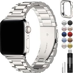 Fullmosa Compatible Apple Watch Band 38mm 40mm 41mm, Stainless Steel iWatch Strap with Case for Apple Watch Series 8/7/6/5/4/3/2/1/SE/SE2, Starlight-5