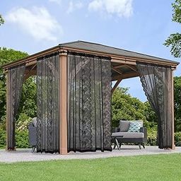 KYMRose Outdoor Sheer Lace Curtains for Patio, 2 Panels Waterproof Rod Pocket Outside Country Rustic Sheer Curtain for Gazebo, Porch, Pergola, Black 54W x 84L inches-image-11