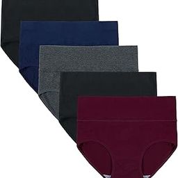 Women's 5 Pack High Waist Tummy Control Solid Color Cotton Briefs Panties-image-95