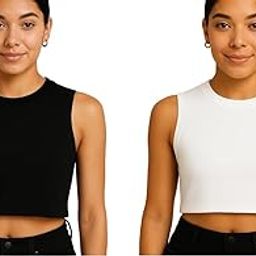 Crop TOP for Women, Round Neck (Pack of 2) White & Black Colour-picture-18