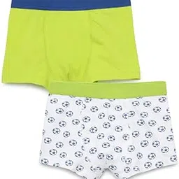 charm n cherish Boys Outer Elastic Football All Over Print & Solid Green Color Combo Trunk Pack of 2-picture-2