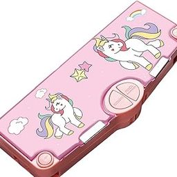 Kiddie Galaxia Branded Unicorn Theme Magnetic Pencil Box For Kids, Space Pencil Box For Boys & Girls, Stationery Box, Buttons Operated Pencil Box For Kids (With Accessories, Plastic, Pink)-19