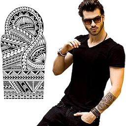 S.A.V.I Temporary Tattoo For Men and Women, Totem Tribal Cool Design, Realistic Tattoos Stickers, Black Color, For Unisex, Size -21x10CM-image-31