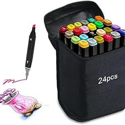 Dual Tip Alcohol Markers Colorful Art Markers Sketch Pens 24 Colours With Carrying Case For painting Sketching Calligraphy Drawing- Twin Head Permanet Colouring Marker Pens For Kids Adult,-5