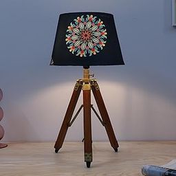 tu casa Classic Vintage Tripod Brown Mangowood Table Lamp for Home Decoration, Bedroom, Living Room, Lounge, Office, Gifting, Study Table (French Floral Print with Satin Shade) H - 21" / No Blub-image-44