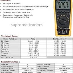 Htc Instrument Dm-97 3 3/4 Digital Multimeter 4000 Counts, Capacitance, Frequency, Temperature - Pack Of 1-22