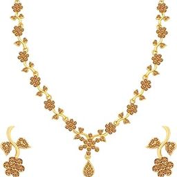 Floral Gold Plated Wedding Jewellery LCT Stone Necklace Set for Women (N79653_D1)-image-26