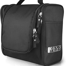 TS WITH TECHSUN Polyester Toiletry Cosmetic Makeup Bag For Women, Travel Organizer Waterproof Shower Wash Bag, Travel Kit Pack With Hanging Hook, Travel Essentials Pouch (Black), 5.7 Cm-image-5