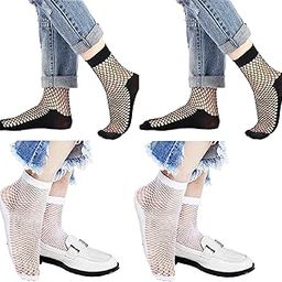 Fishnet Net Socks Women Sexy Lace Fishnet Net Plain Top-Ankle Short Socks Stylish_Free Size(White And Black,Pack Of 04)-image-107