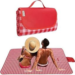K Y KANGYUN Outdoor Picnic Blanket, Extra Large Beach Blanket, Foldable Lightweight Waterproof Sand Mat, Picnic Blanket 80" x 60" for Beach Camping Hiking Park Patio (Red, 80x60 inch)-image-6