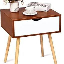 JAL HANDICRAFTS Foldable Bedside Table Nightstand for Bedroom Storage Table for Living Room: Wooden Side Table with Storage Drawer (Walnut White)-picture-22