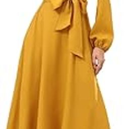 Dress for Women Belted Wrap Dress with Bishop Sleeves Surplice Neck High Waist & Flared Hem Midi Dress-image-2
