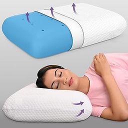 amazon basics Memory Foam Cooling Gel Orthopedic Pillow | Highly Breathable | Suitable for Shoulder Pain Relief, Back Sleeper, Side Sleeper & Stomach Sleeper (22 x 15 x 4 inch)-0