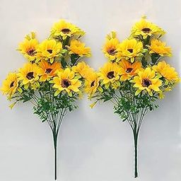 Well Art Gallery Polyester Home Or Office Decoration Or Birthday Gift Red, Yellow Rose, Sunflower Artificial Flower (15 Inch, Pack Of 2)-17