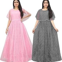 Women's Fit and Flare Maxi Net and Silk Semi-Stitched Gown-image-30