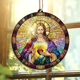 AVERXO Christian Gifts for Women, Men - Christmas Ornaments 2024, Catholic, Spiritual Gifts for Christians, Mom, Religious, Sacred Heart Home, Room Decor - Christmas Decorations Suncatcher Ornaments-image-17