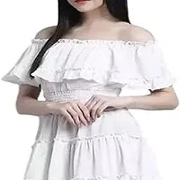 ukal Women's and Girl’s Summer Cotton Off Shoulder Maxi Long Dresses (White) (Large, White)-picture-15