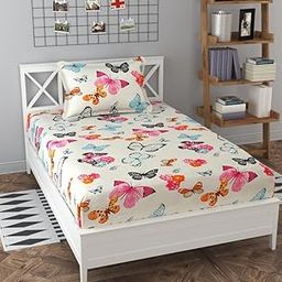 Delight Zone Glace Cotton 160TC Prime Collection Single Flat Bedsheet with 1 Pillow Cover - (White1)-image-28