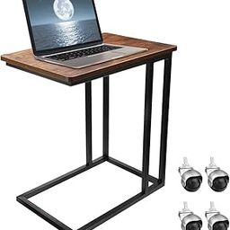 INDIAN DECOR 49112 End Side Table with Wheels Rolling C Table That Slide Under for Small Spaces TV Tray Table Bedside Table with Metal Frame, 4 Rolling Casters for Living Room Home Office - Black-image-22