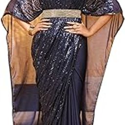 Womens Georgette Blend Sequinned Kaftan Saree With Belt(Ti3059)-image-0