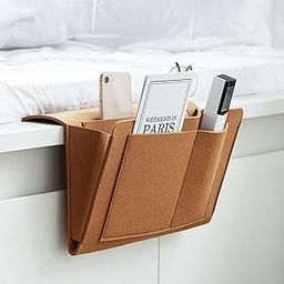 House of Quirk Bedside Caddy|Ipad Holder | Dorm College Room, Bunk Bed, Hospital Bed, Kids Baby Bed | Hanging Storage Organizer | Remote Holder | Large Size 12.5" x 8.2" inch (Camel)-18
