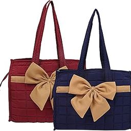 Kuber Industries Cotton 2 Pieces Women Hand Bag (Blue & Maroon) -CTKTC24611-18