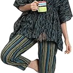 githaan Women 's Bagru Daabu Printed Cotton Kaftan Night Suit Set-picture-46