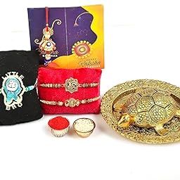 Great Art rakhi gift for brother with Rakhi Gift Combo for Brother Best Gift For Bhaiya Bhabhi Metal Tortoise Vastu Showpiece Rakhi Set of-3 Roli Chawal Free Rakhi Card-image-97
