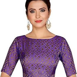 Women's Readymade Brocade Elbow Length Sleeves Saree Blouse-image-81