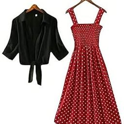Parth Enterprises Senora Women Stylish and Trendy Polka Smoking Dress with Blue Floral Shrug-image-10