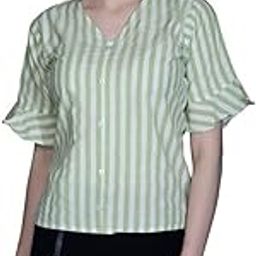 Women's Western Striped V-Neck Tops | Ruffle Sleeves | Comfortable Cotton Printed Button Down Tops for Casual | Office | Travelling | Shopping Wear for Girls-image-86